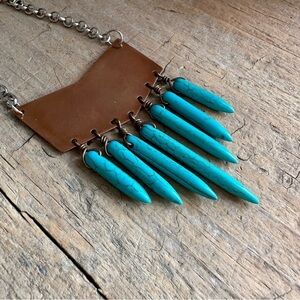Turquoise Spike Copper Chevron Necklace Handmade Boho Chic